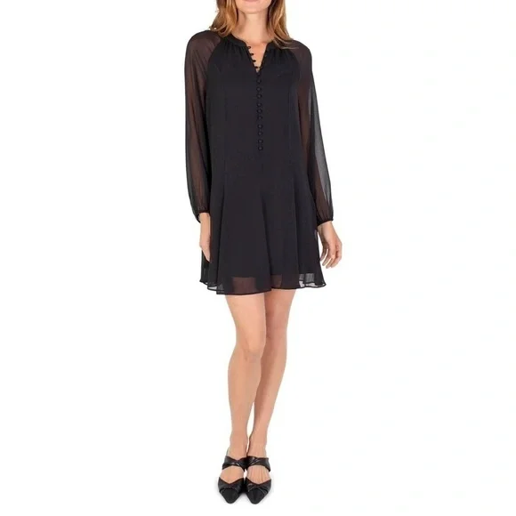 JOIE Long Balloon Sleeve MIDI Dress Black M - Picture 2 of 10